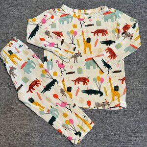LOOCSY Pajama Set - Long sleeve - Cream with Animal Party motif - Size 6 - 12 mo